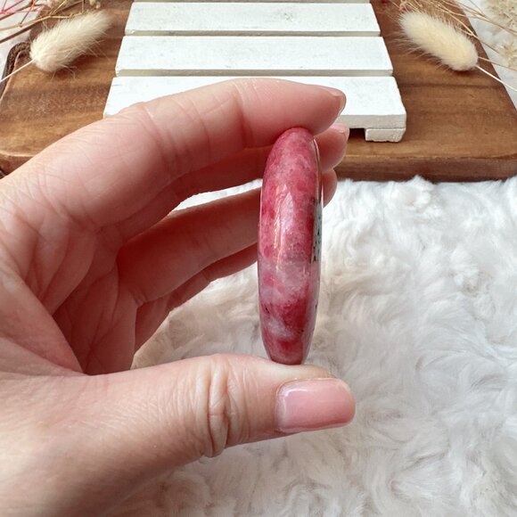 Beautiful Ice Rhodonite Small Moon Carving | Sakura Cherry Blossom Rhodonite - Picture 3 of 6